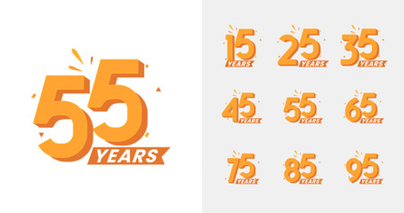 Fresh look anniversary logo collections. Birthday number for celebration moment with orange color