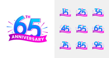 Trendy anniversary logo collections. Birthday number for celebration moment with fireworks and gradient color