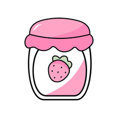 Vector kawaii strawberry milk yogurt jam jar 