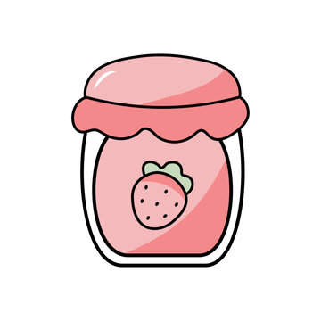 Vector Kawaii Strawberry Milk Yogurt Jam Jar