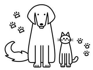 アニマルセラピー　犬と猫のイラスト　線画のみ
