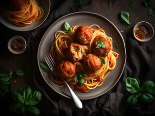 A plate of spaghetti and meatballs with tomato sauce