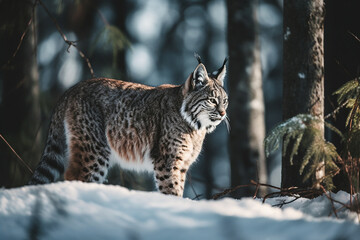 Winter Bobcat. Generative AI.
A digital painting of a winter bobcat in forested snow.