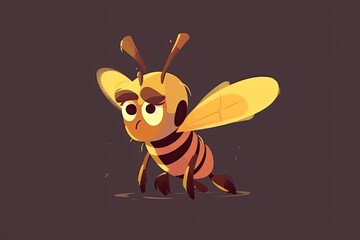 Obraz premium cute cartoon bee on a dark background. Generative AI