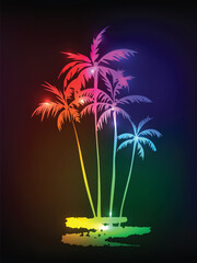 Palm trees. Textured ink brush drawing. Vector illustration