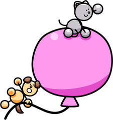 風船に乗って飛んでいくにゃんまるのイラスト(左右反転バージョン)　猫