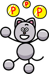 ポイントを貰って喜ぶにゃんまるのイラスト(左右反転バージョン)　猫
