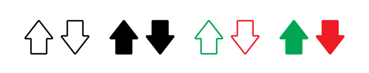 Up and down arrow vector icon. Upward, downward arrows in green and red  Vector Image.
