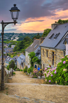 Medieval houses in the historical city center of Lannion, Brittany, France