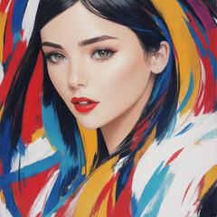 Fototapeta premium Abstract woman portrait. Oil art, paint strokes. 
