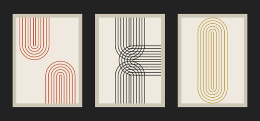 A set of posters with geometric shapes in the style of the 70s for design, interior. Modern vector pattern from 70s-2000s.