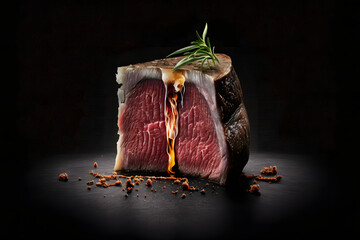 Mouthwatering Photography of beef on Sleek Black Background