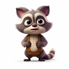 Fototapeta premium Funny Baby Raccoon Cartoon Illustration Isolated on White Background. Generative ai