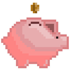 pink money pig 8bit pixels for investing or save money on png transparent background, Vector illustrations photo stock