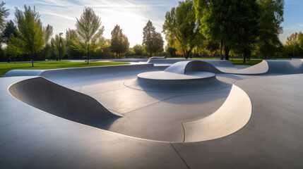 Urban design concrete skatepark. Generative AI