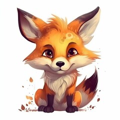 Obraz premium Funny Fox Cartoon Character Illustration Isolated on White Background. Generative ai