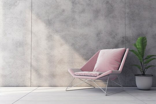 pink chair and potted plant in a minimalist setting. Generative AI
