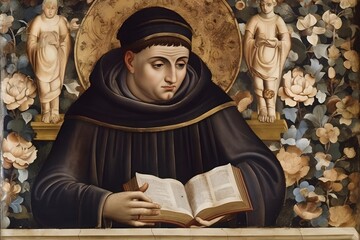 St. Thomas Aquinas, Patron Saint of Educators, Students and Learning. Generative Ai.
