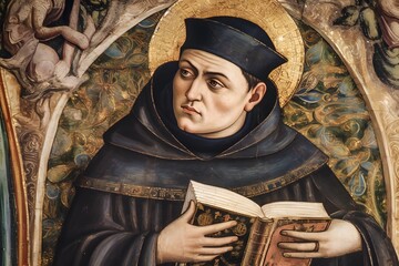 St. Thomas Aquinas, Patron Saint of Educators, Students and Learning. Generative Ai. - obrazy, fototapety, plakaty