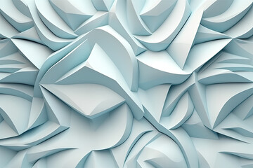 Empty light and dark interior background. White geometrically textured 3D empty wall and smooth light floor with beautiful lighting. AI generated.