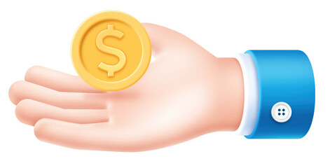 business hand with gold coin sign symbol icon