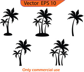  Palm set clip art, black palms. Design of palm trees for posters, banners and promotional items. Transparent background. 