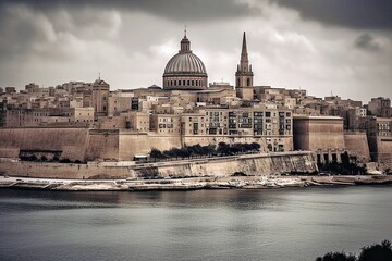 Fototapeta na wymiar Valletta, Malta: Historic Fortified City, Grand Harbour, Generative AI