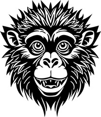 Fototapeta na wymiar Vector illustration of a monkey face in black and white, chimpanzee drawing 