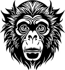 Obraz premium Vector illustration of a monkey face in black and white, chimpanzee drawing 