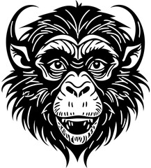 Fototapeta premium Vector illustration of a monkey face in black and white, chimpanzee drawing 