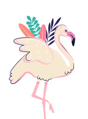 vector bird Flamingo with beige color on white background 
