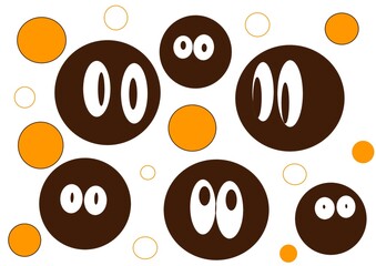 Round abstract faces with different emotions. drawing styles. Hand drawing