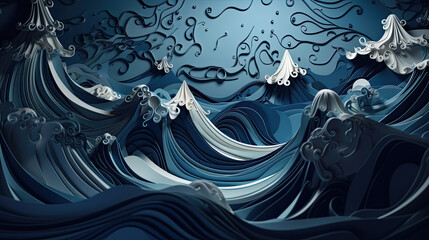 Night Sea Storm, Paper Illustration, Generative AI 
