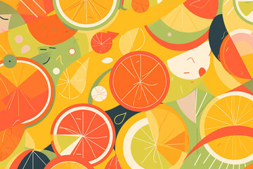 Seamless pattern with citrus fruits. Vector illustration in flat style.   Generative AI