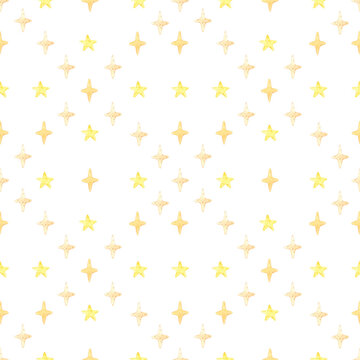 Hand drawn watercolor stars seamless pattern. Isolated on white background. Can be used for children's textile, gift-wrapping, fabric, wallpaper.
