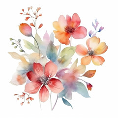 Fototapeta na wymiar Ethereal Blooms, Spring Bouquet, Floral Harmony, Summer Colors, watercolor flowers, AI generative 