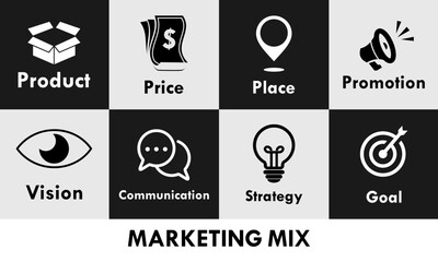 The marketing mix 7Ps design logo template illustration