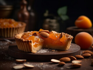 slice of a apricot tart with almonds - created with generative AI technology