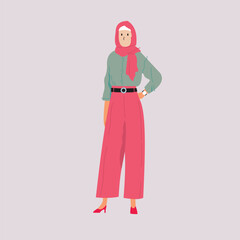 vector illustration of fashionable girl wearing muslim clothes