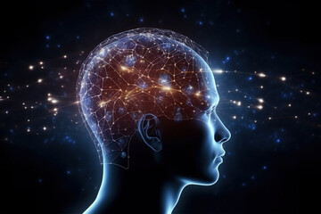 Illustration of a human brain with glowing neural connections for meditation themes