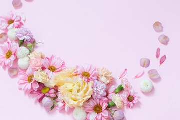 beautiful flowers on pink background