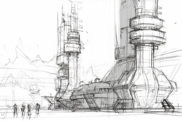 monochromatic sketch of an urban structure. Generative AI