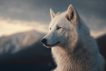 Naklejka premium Portrait of a white wolf in the world, Generative AI