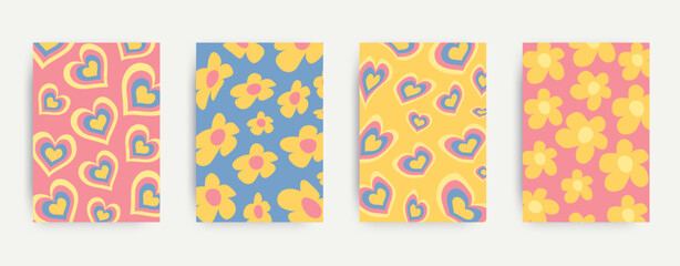 Flowers Posters, Background set. Y2k aesthetic, Retro Psychedelic, Groovy, hippie, 70s backgrounds.