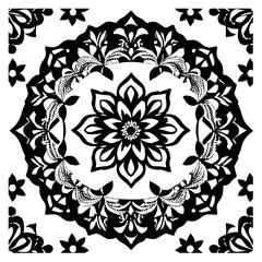 Flower clipart vector design black and white