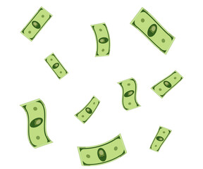 Falling green paper money bills. Cartoon realistic money. Business and finance success. Big win or jackpot banner. .Business design element for banner or poster. Vector illustration.