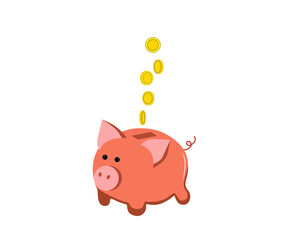 Obraz premium Moneybox in the form of a pig with coins falling..Piggy bank with coin. Money saving, economy, investment, banking or business services concept. Profit, income, earnings, budget fund Vector