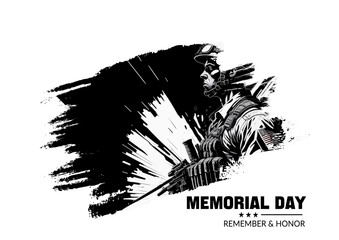 Memorial Day Vector Illustration with US Soldier and Flag