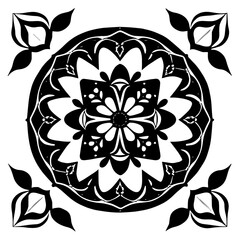 Flower clipart vector design black and white
