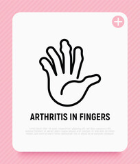 Arthritis in fingers thin line icon. Inflammation in joints. Osteoarthritis. Vector illustration.